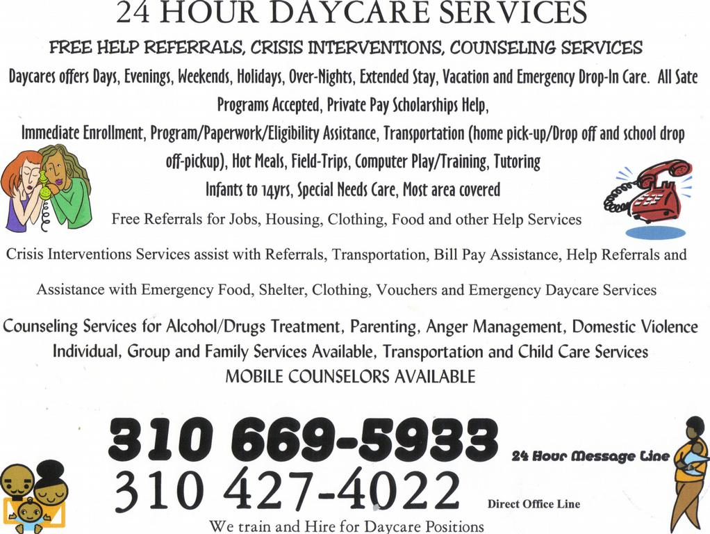 24 Hour DayCare Services, Crisis Intervention, Counseling and Free HELP